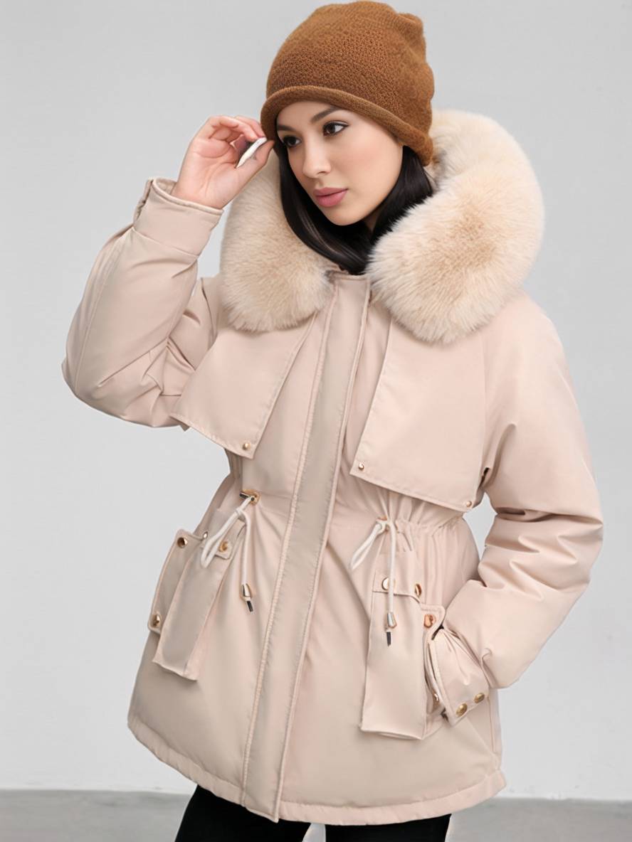 Cocolii mi-longue parka à capuche poches fermeture éclair manches longues femme casual oversized décontracté hiver doudoune