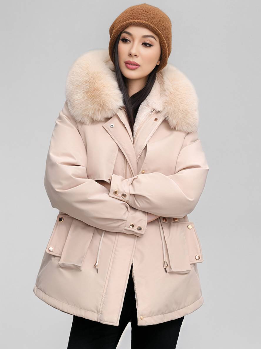 Cocolii mi-longue parka à capuche poches fermeture éclair manches longues femme casual oversized décontracté hiver doudoune
