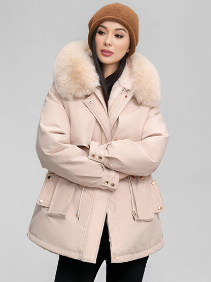 Cocolii mi-longue parka à capuche poches fermeture éclair manches longues femme casual oversized décontracté hiver doudoune