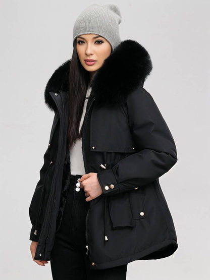 Cocolii mi-longue parka à capuche poches fermeture éclair manches longues femme casual oversized décontracté hiver doudoune