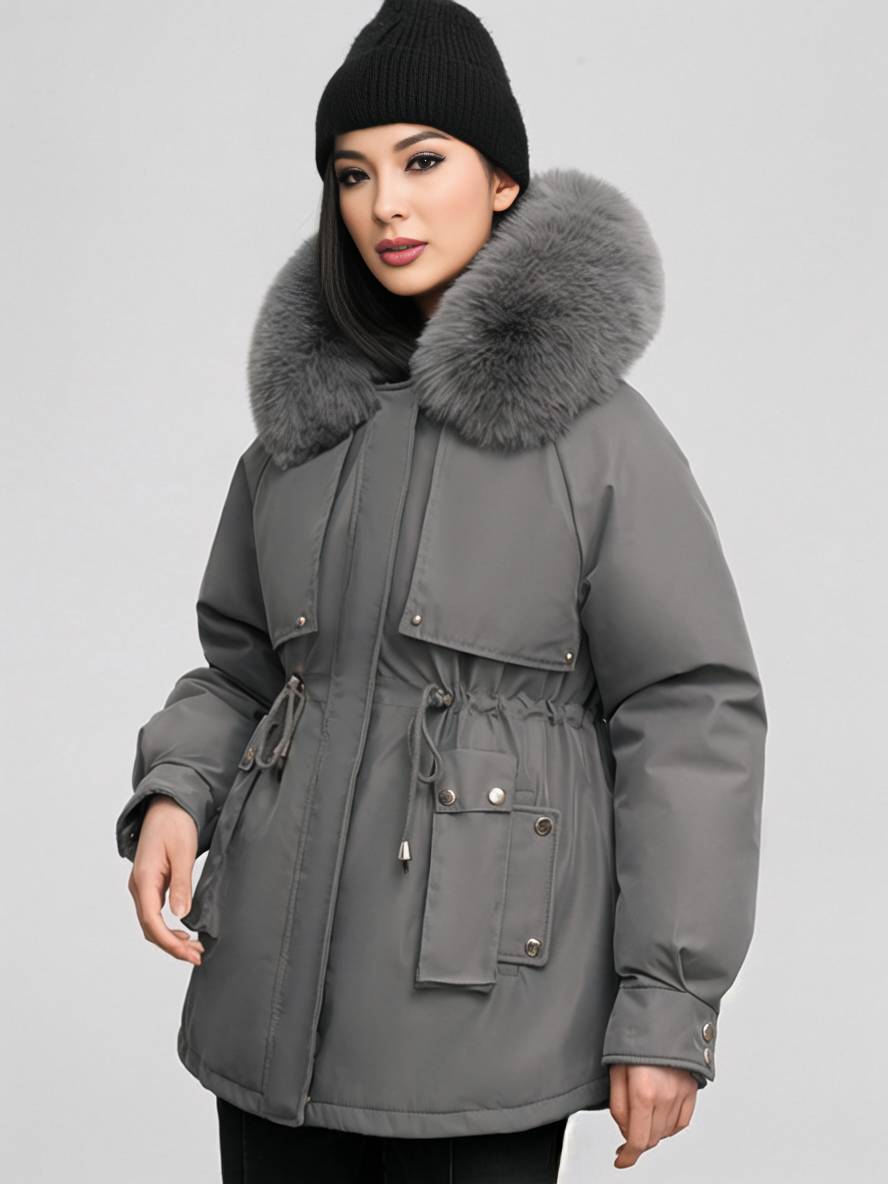 Cocolii mi-longue parka à capuche poches fermeture éclair manches longues femme casual oversized décontracté hiver doudoune
