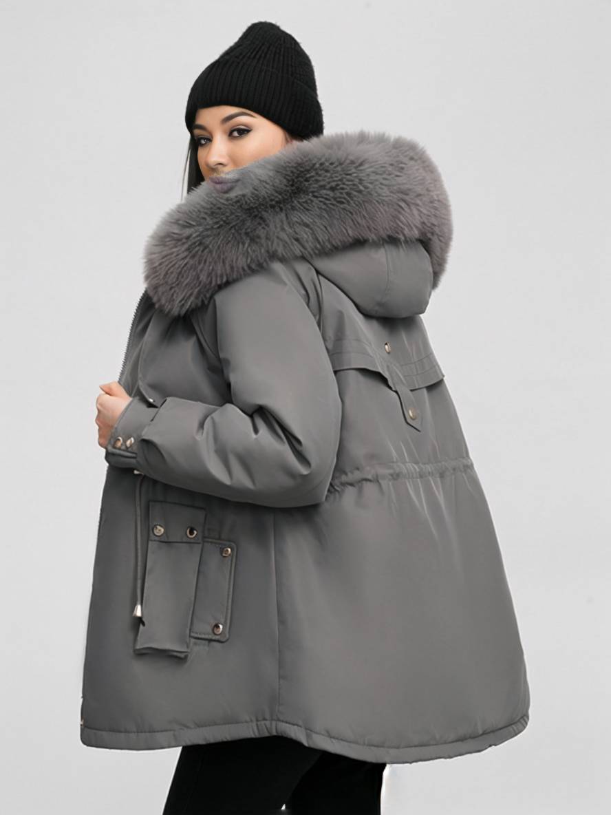 Cocolii mi-longue parka à capuche poches fermeture éclair manches longues femme casual oversized décontracté hiver doudoune