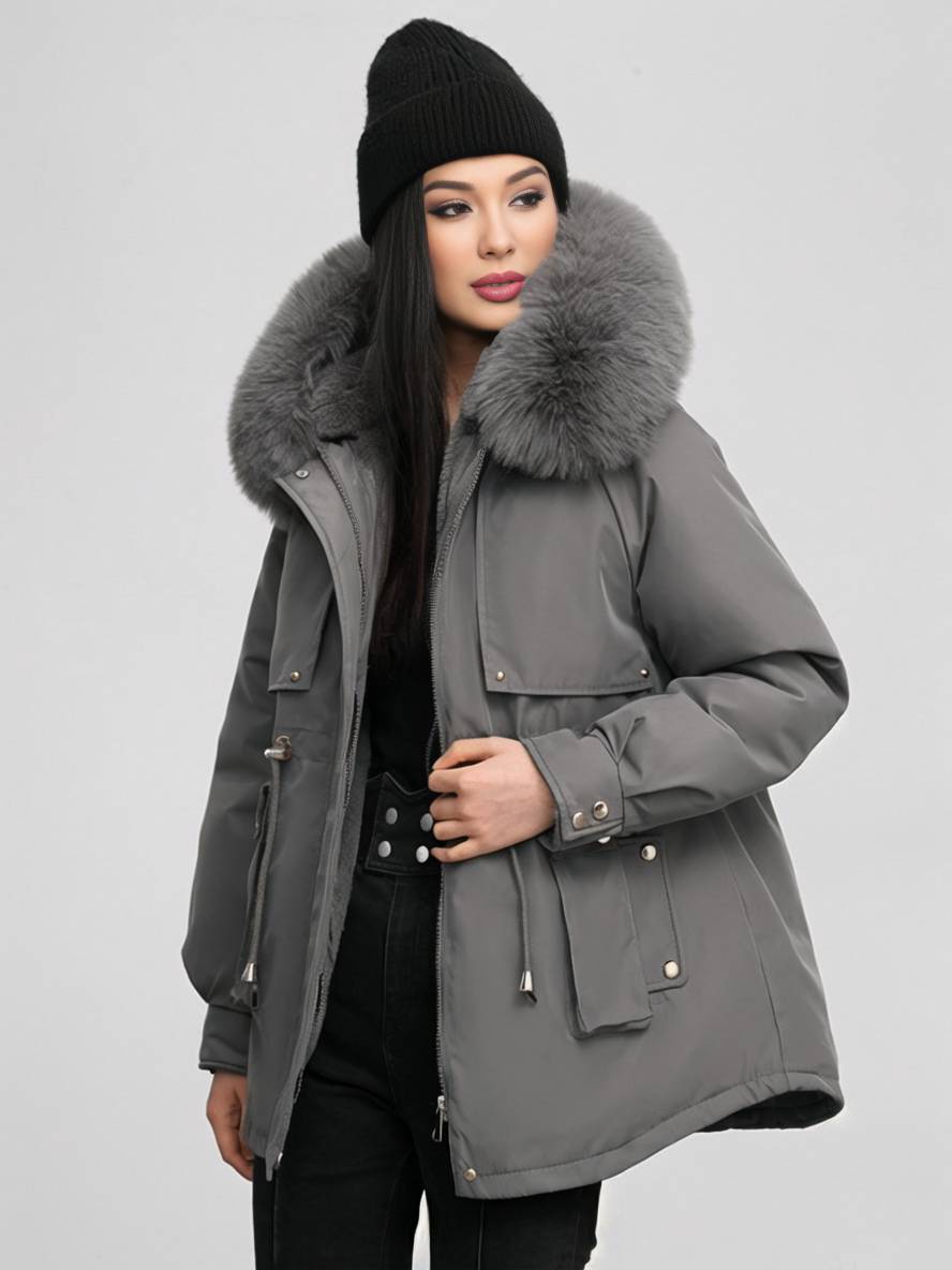 Cocolii mi-longue parka à capuche poches fermeture éclair manches longues femme casual oversized décontracté hiver doudoune