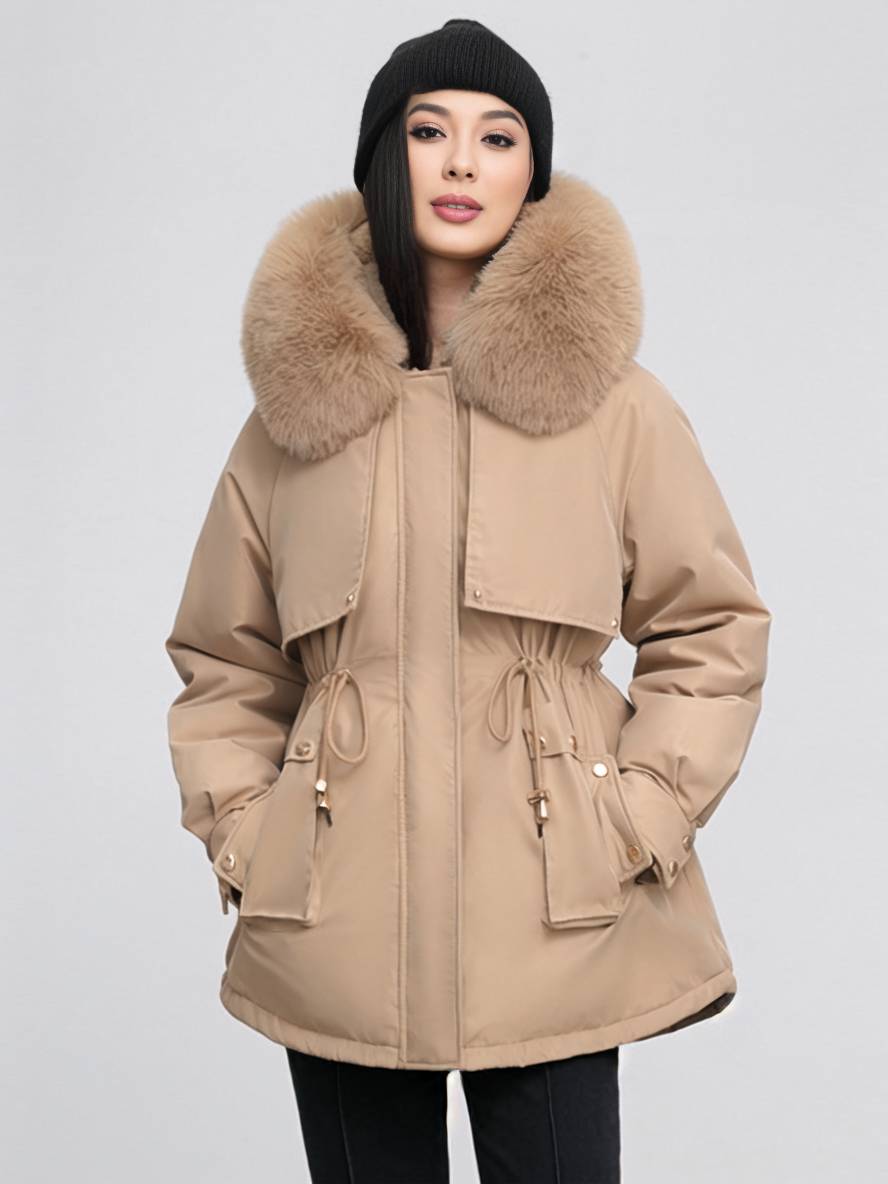 Cocolii mi-longue parka à capuche poches fermeture éclair manches longues femme casual oversized décontracté hiver doudoune
