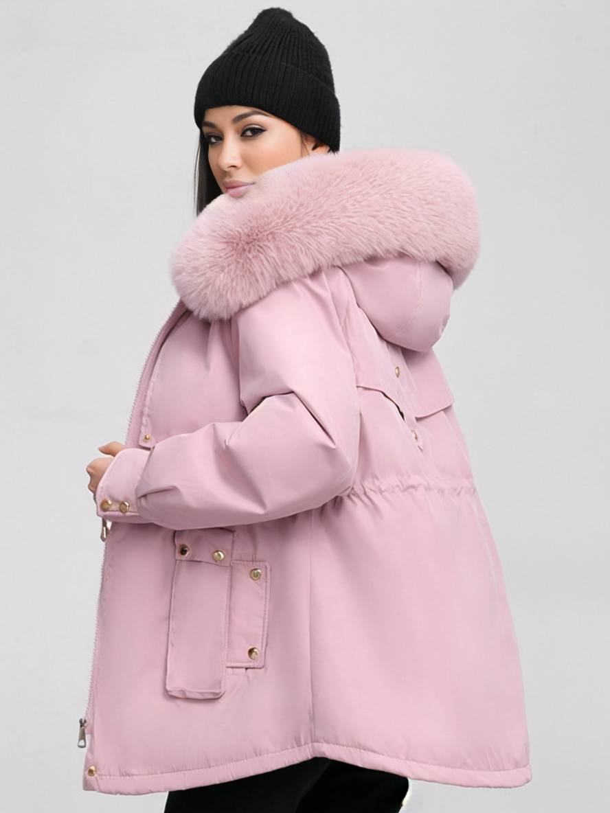 Cocolii mi-longue parka à capuche poches fermeture éclair manches longues femme casual oversized décontracté hiver doudoune