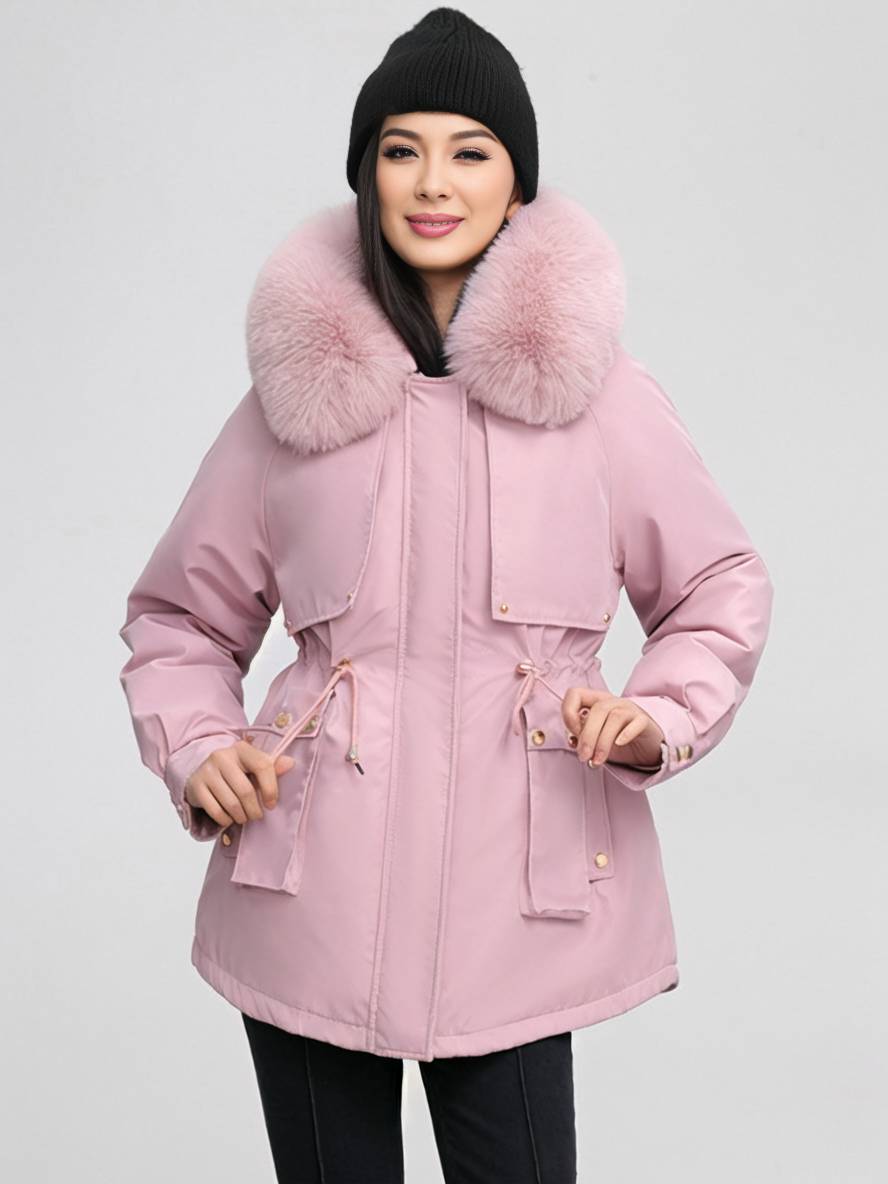 Cocolii mi-longue parka à capuche poches fermeture éclair manches longues femme casual oversized décontracté hiver doudoune