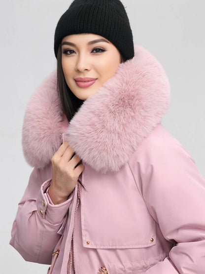 Cocolii mi-longue parka à capuche poches fermeture éclair manches longues femme casual oversized décontracté hiver doudoune