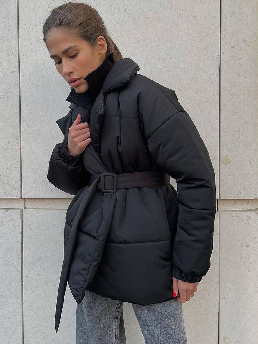 Cocolii hiver mi-longue manteau unicolore ceinture col revers manches longues femme décontract ample oversized casual