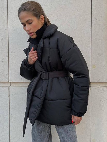 Cocolii hiver mi-longue manteau unicolore ceinture col revers manches longues femme décontract ample oversized casual
