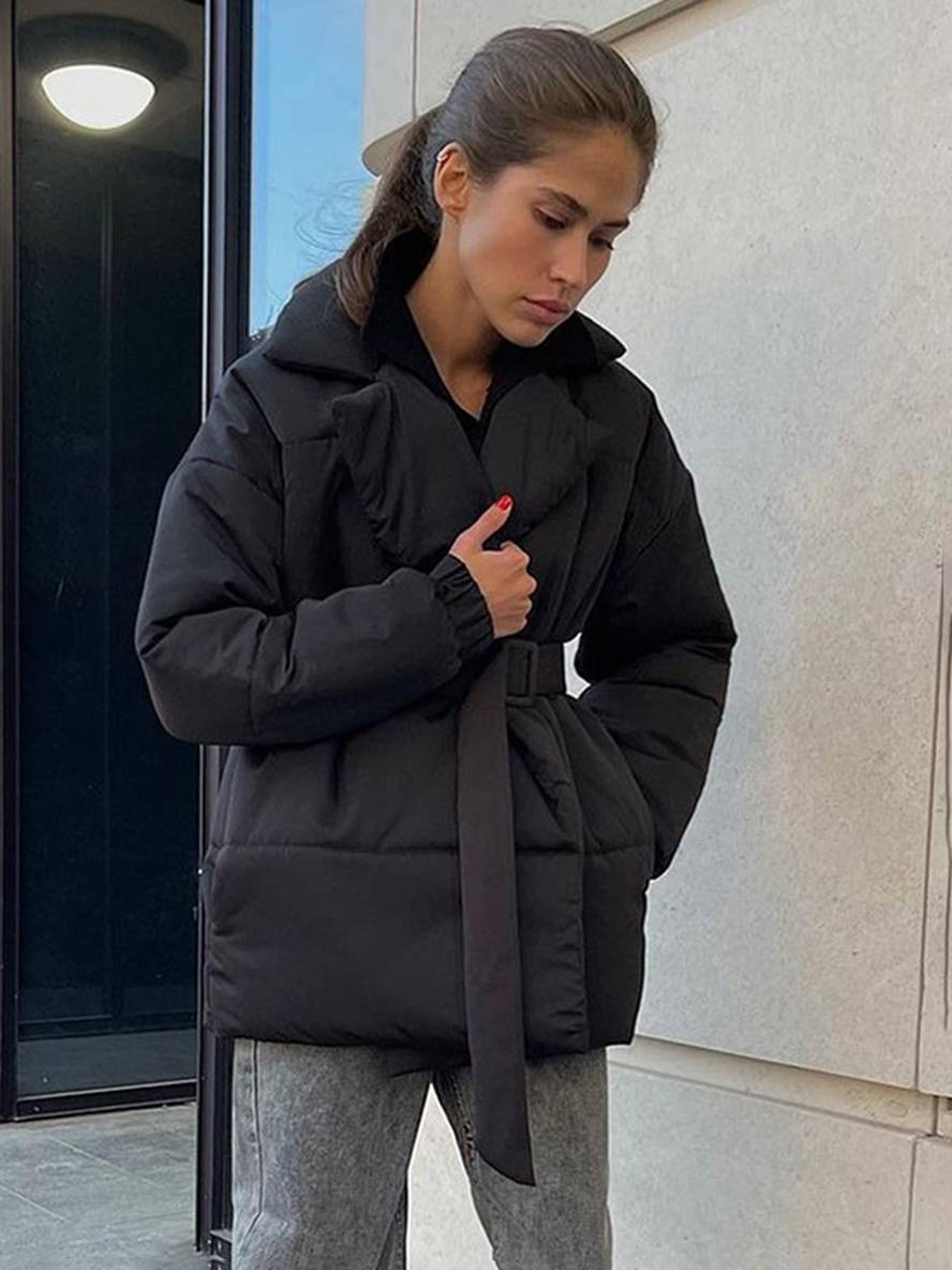 Cocolii hiver mi-longue manteau unicolore ceinture col revers manches longues femme décontract ample oversized casual