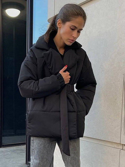 Cocolii hiver mi-longue manteau unicolore ceinture col revers manches longues femme décontract ample oversized casual