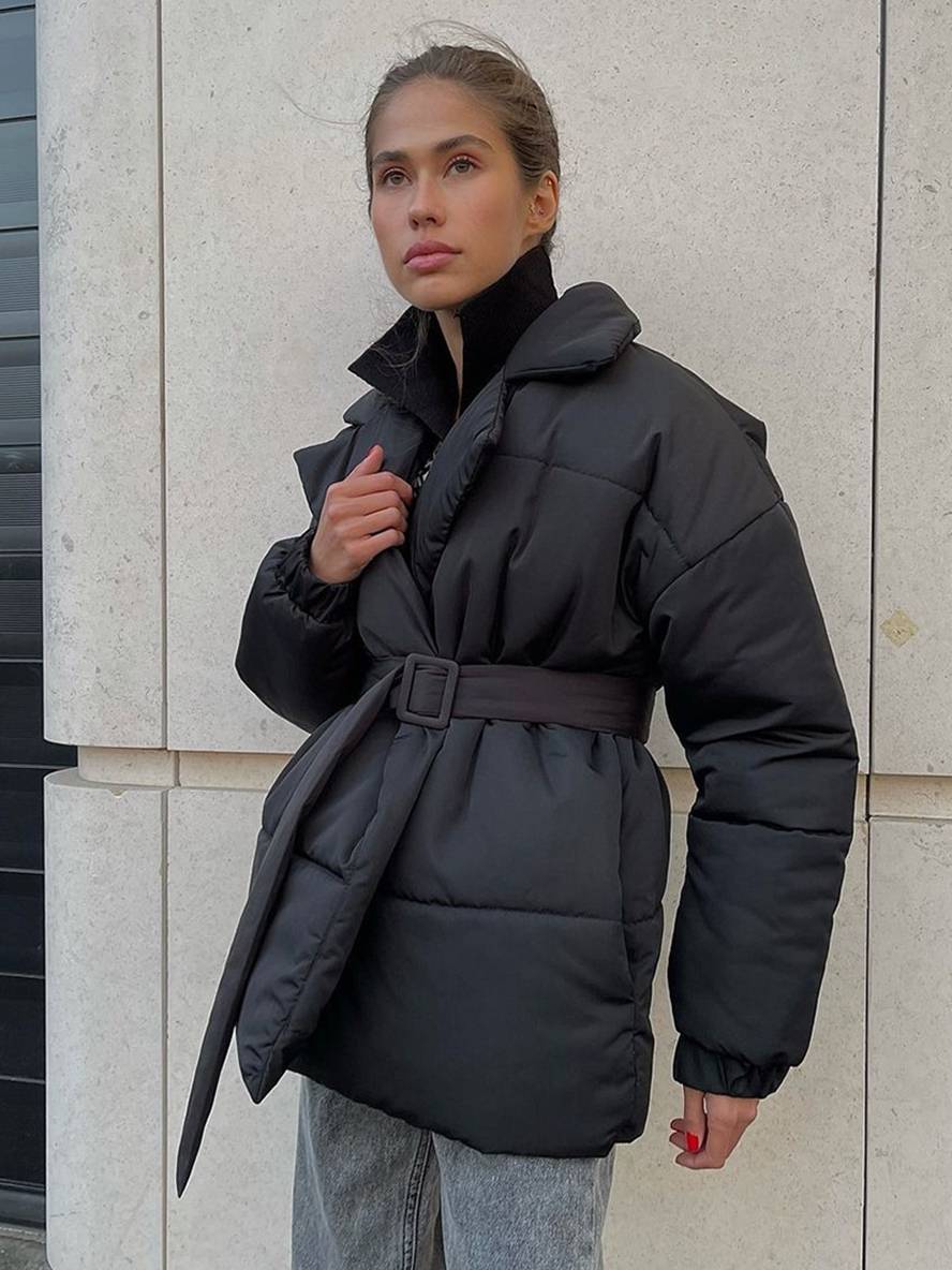 Cocolii hiver mi-longue manteau unicolore ceinture col revers manches longues femme décontract ample oversized casual