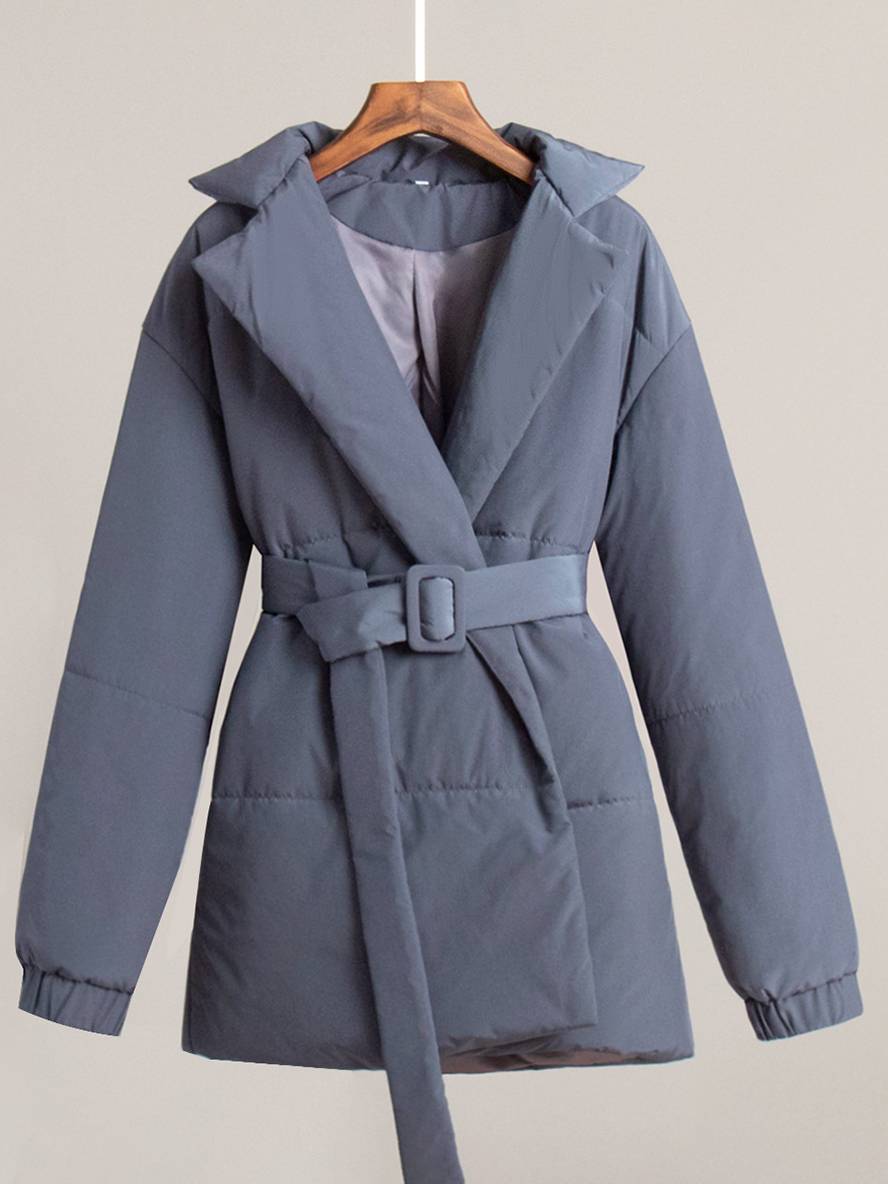 Cocolii hiver mi-longue manteau unicolore ceinture col revers manches longues femme décontract ample oversized casual