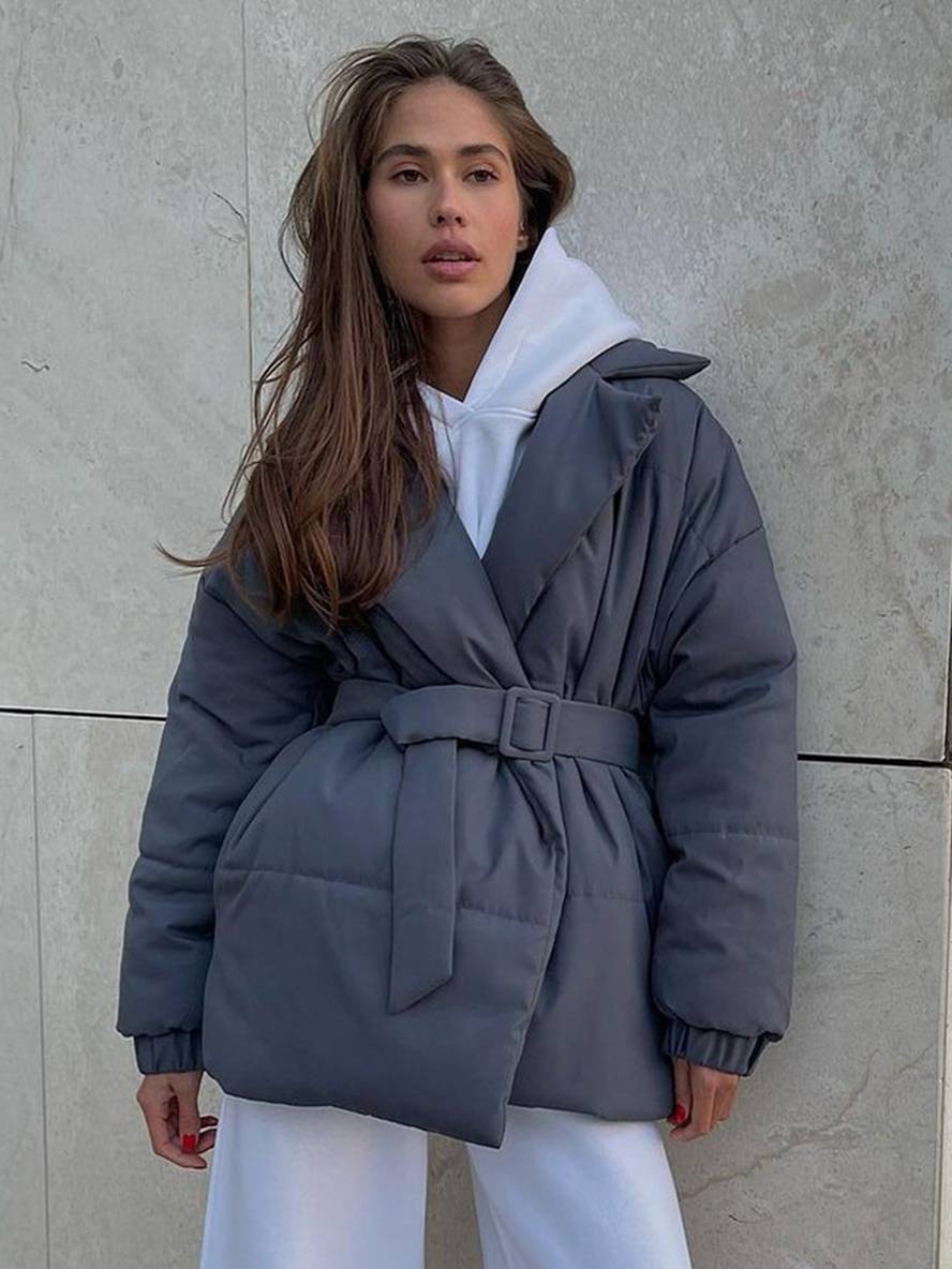 Cocolii hiver mi-longue manteau unicolore ceinture col revers manches longues femme décontract ample oversized casual