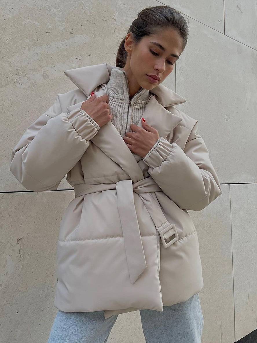 Cocolii hiver mi-longue manteau unicolore ceinture col revers manches longues femme décontract ample oversized casual