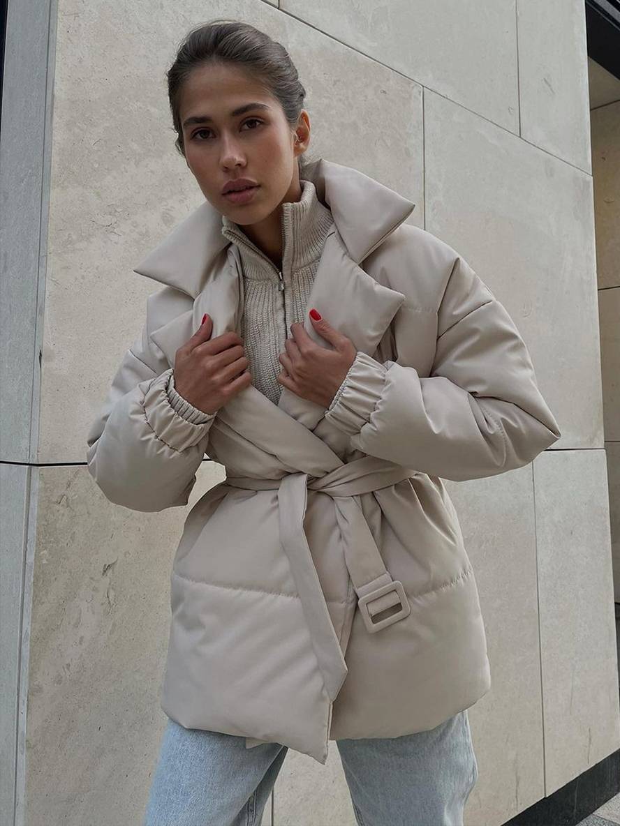 Cocolii hiver mi-longue manteau unicolore ceinture col revers manches longues femme décontract ample oversized casual