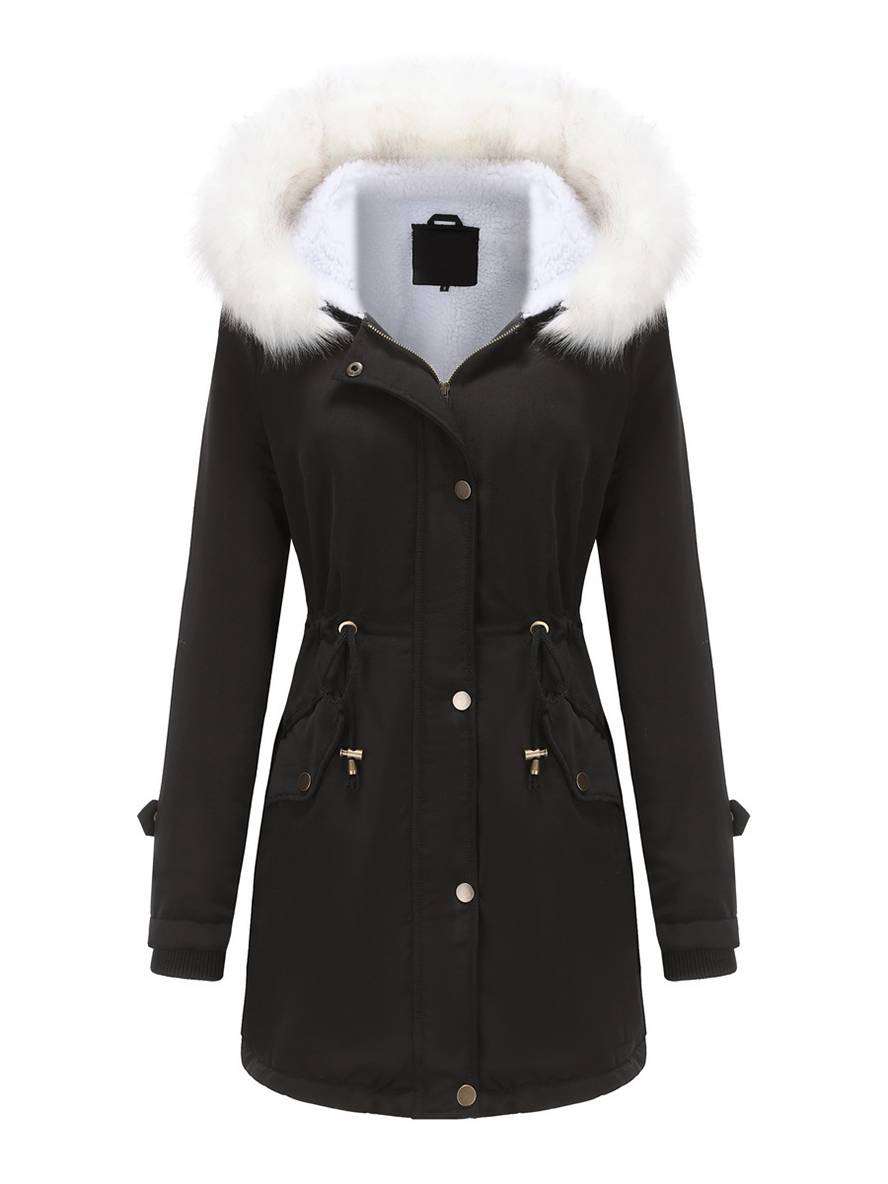 Cocolii mi-longue parka à capuche boutonnage poches manches longues femme casual décontracté blouson