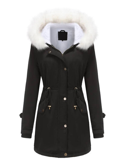Cocolii mi-longue parka à capuche boutonnage poches manches longues femme casual décontracté blouson