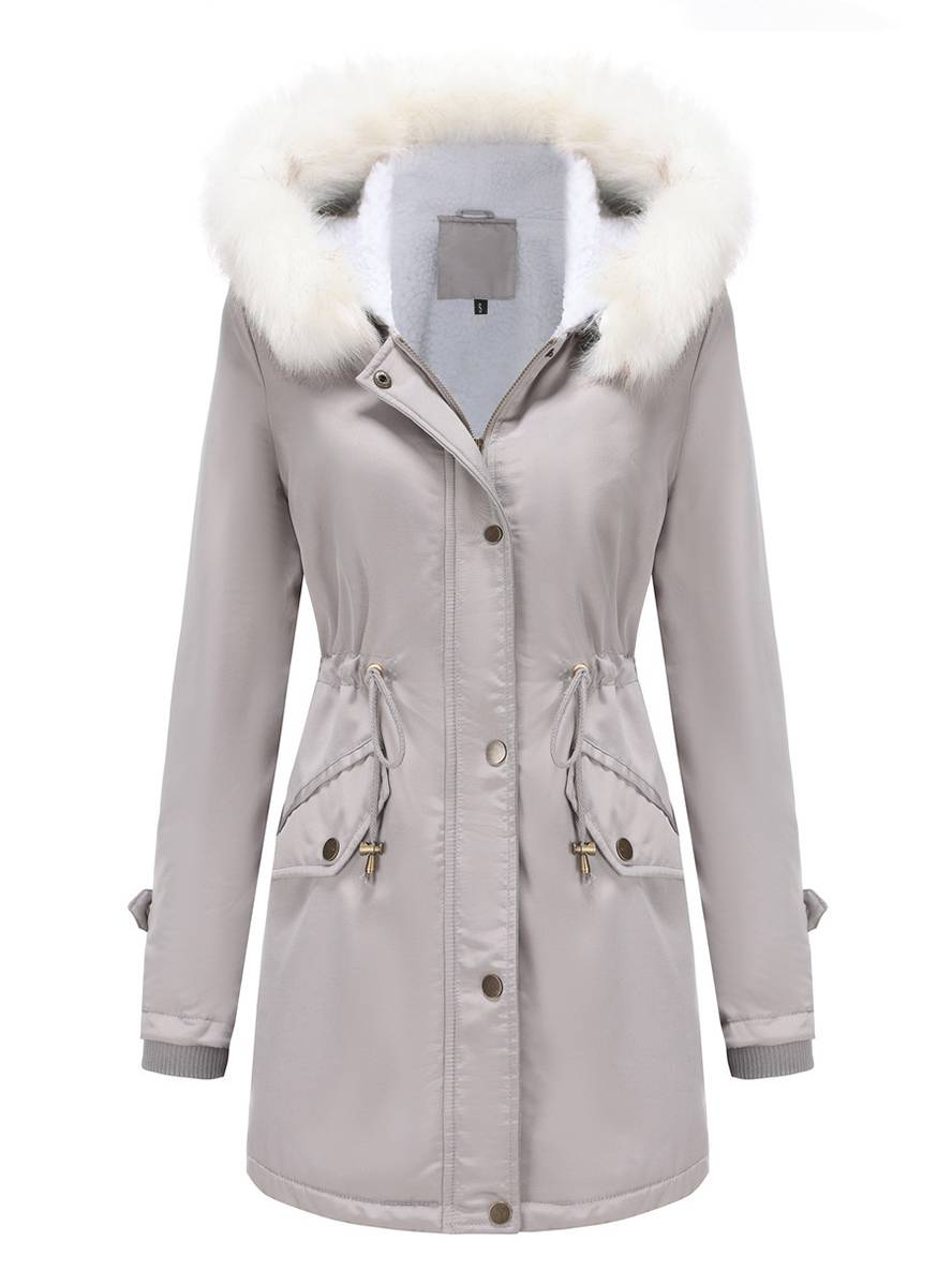 Cocolii mi-longue parka à capuche boutonnage poches manches longues femme casual décontracté blouson
