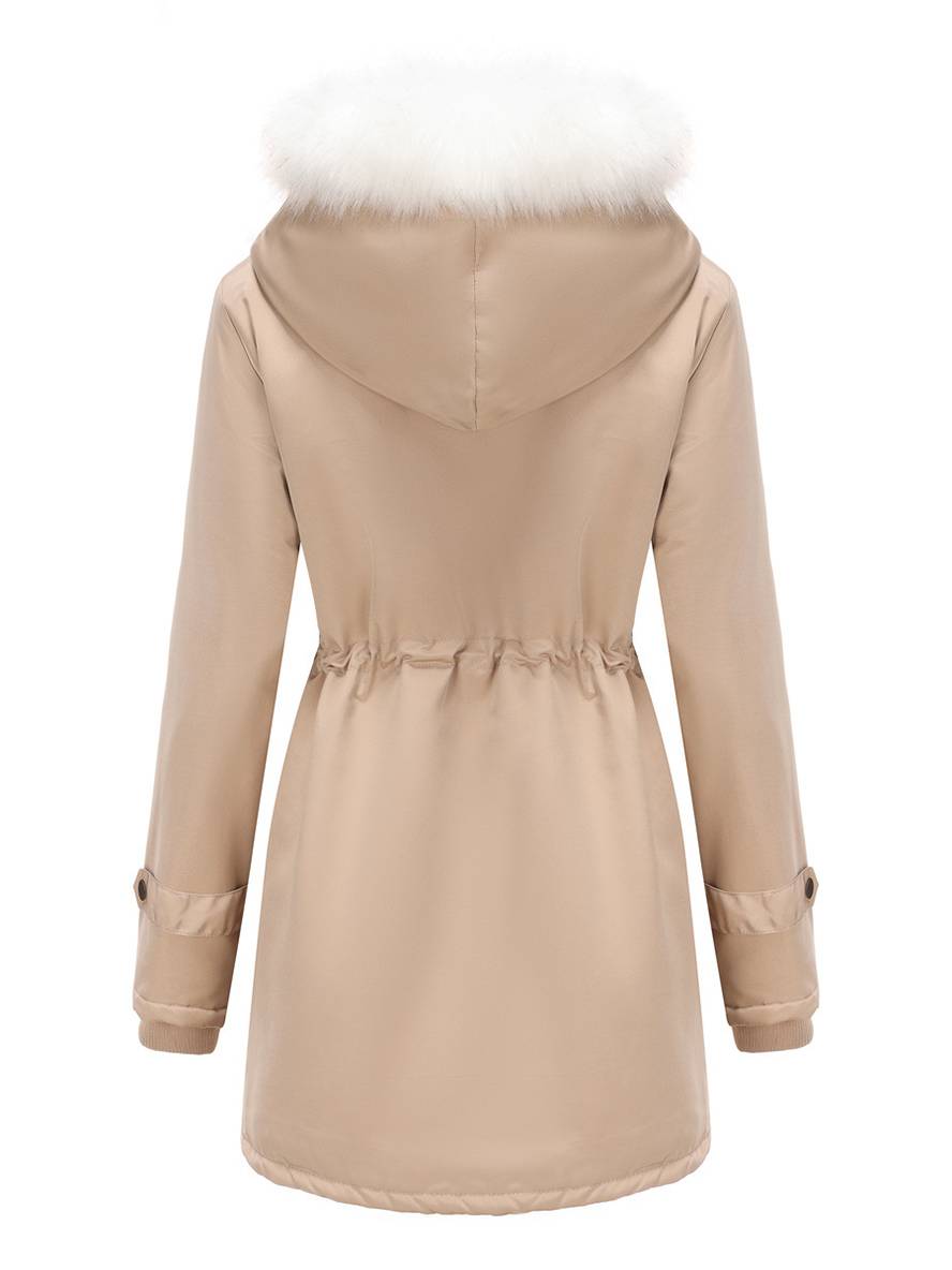 Cocolii mi-longue parka à capuche boutonnage poches manches longues femme casual décontracté blouson