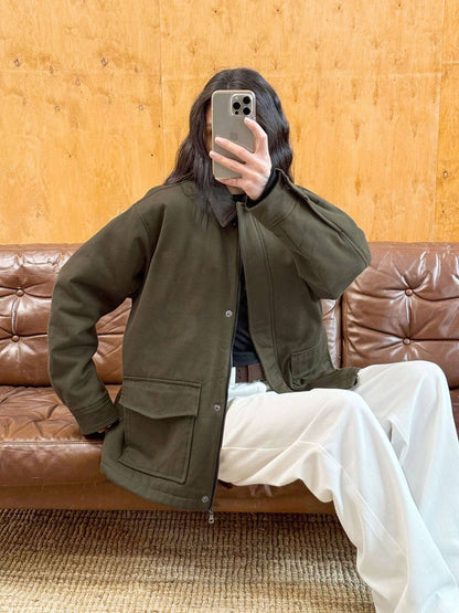 Cocolii parka femme col revers fermeture éclair poches manches longues vintage décontracté automne hiver manteau