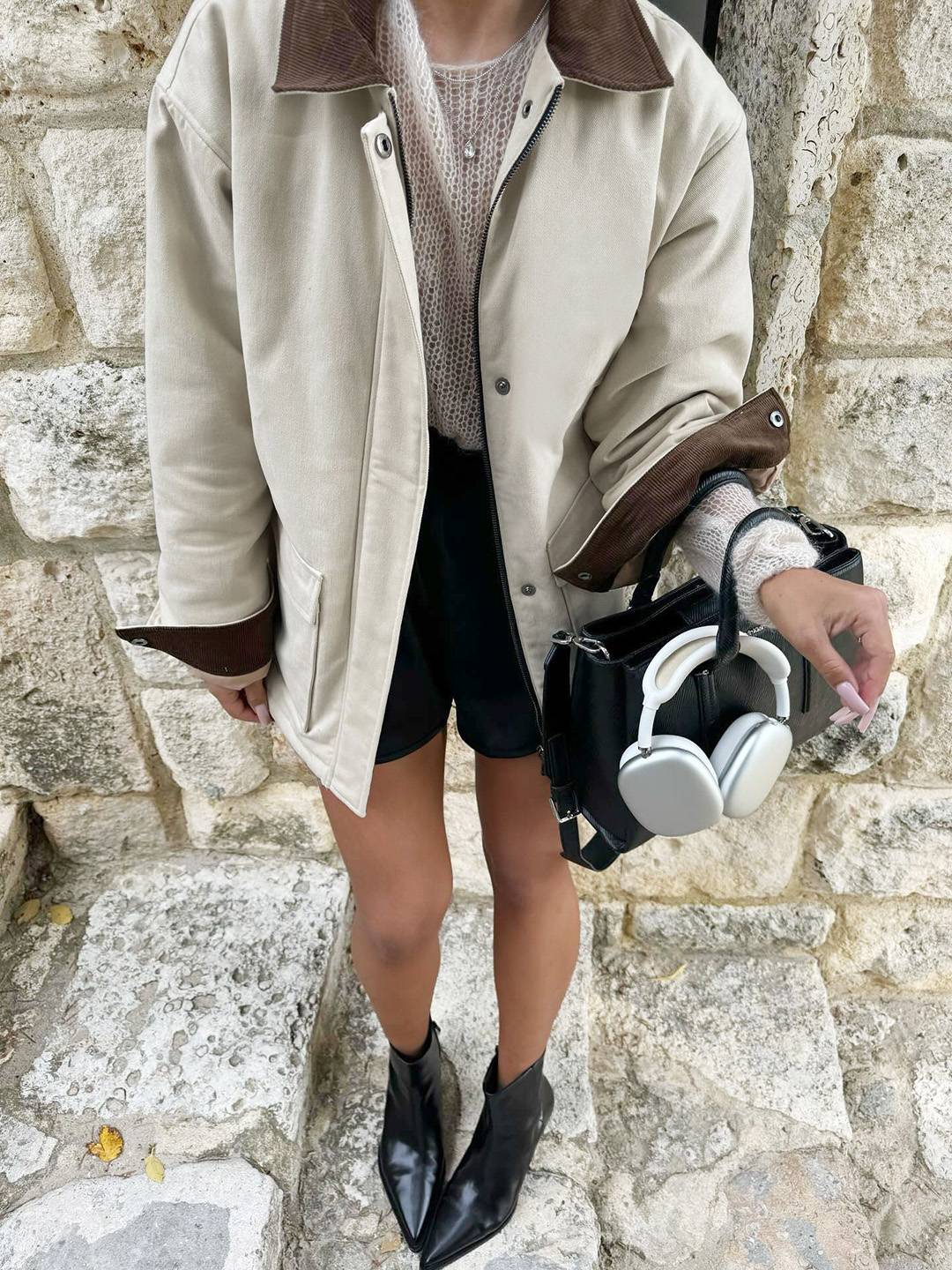 Cocolii parka femme col revers fermeture éclair poches manches longues vintage décontracté automne hiver manteau