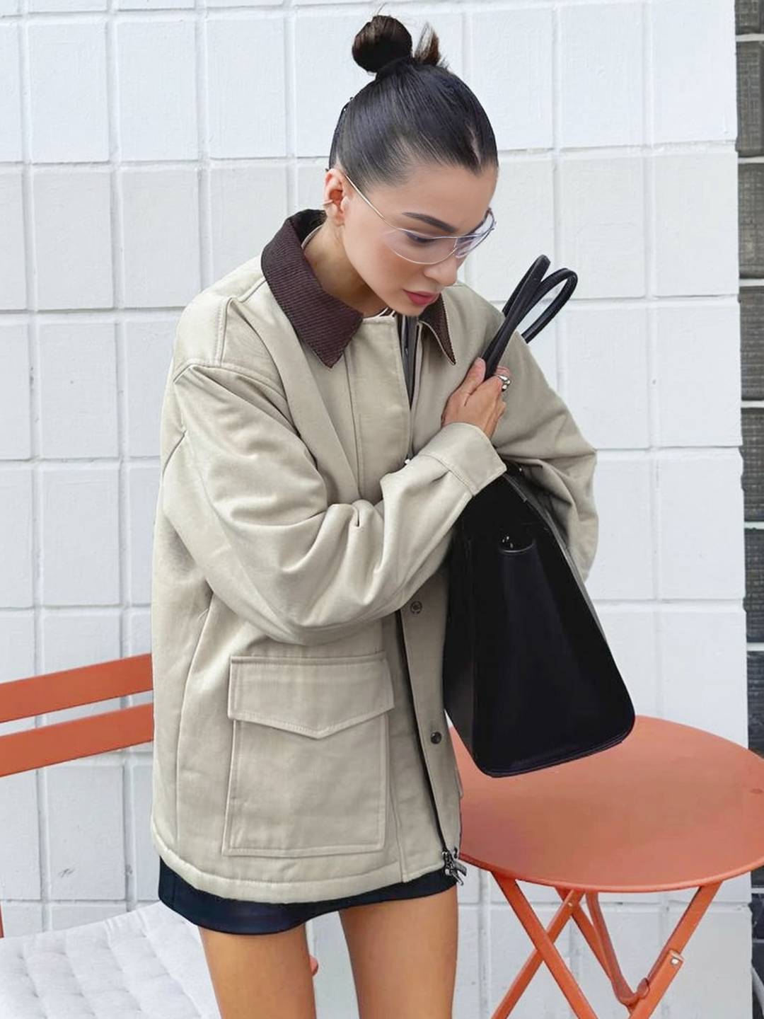 Cocolii parka femme col revers fermeture éclair poches manches longues vintage décontracté automne hiver manteau