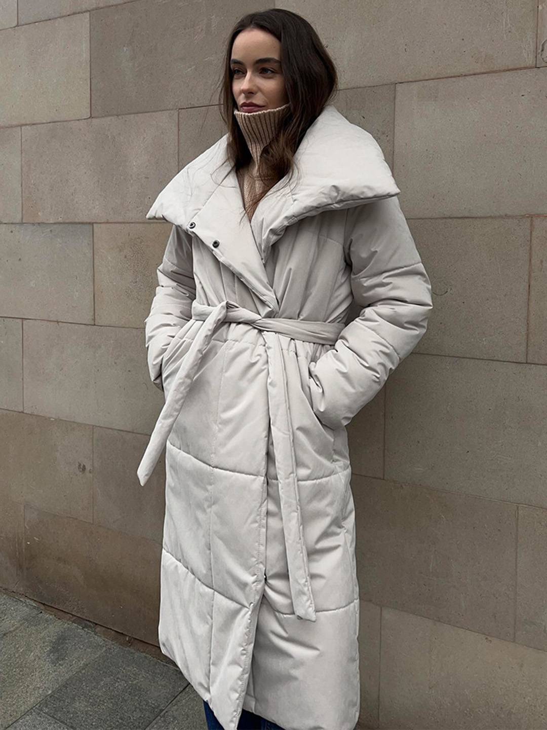 Cocolii doudoune longue femme hiver ceinturée manteau matelassé chaud col montant décontracté veste puffer élégante