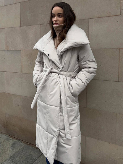 Cocolii doudoune longue femme hiver ceinturée manteau matelassé chaud col montant décontracté veste puffer élégante
