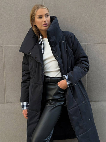 Cocolii doudoune longue femme hiver ceinturée manteau matelassé chaud col montant décontracté veste puffer élégante