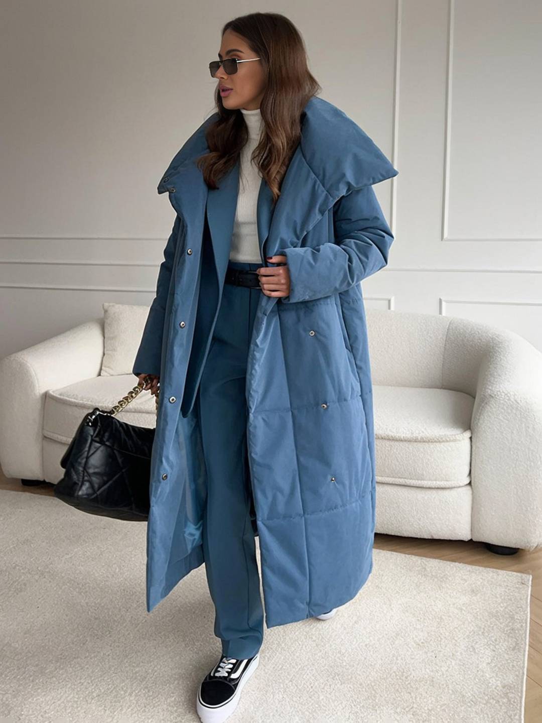 Cocolii doudoune longue femme hiver ceinturée manteau matelassé chaud col montant décontracté veste puffer élégante