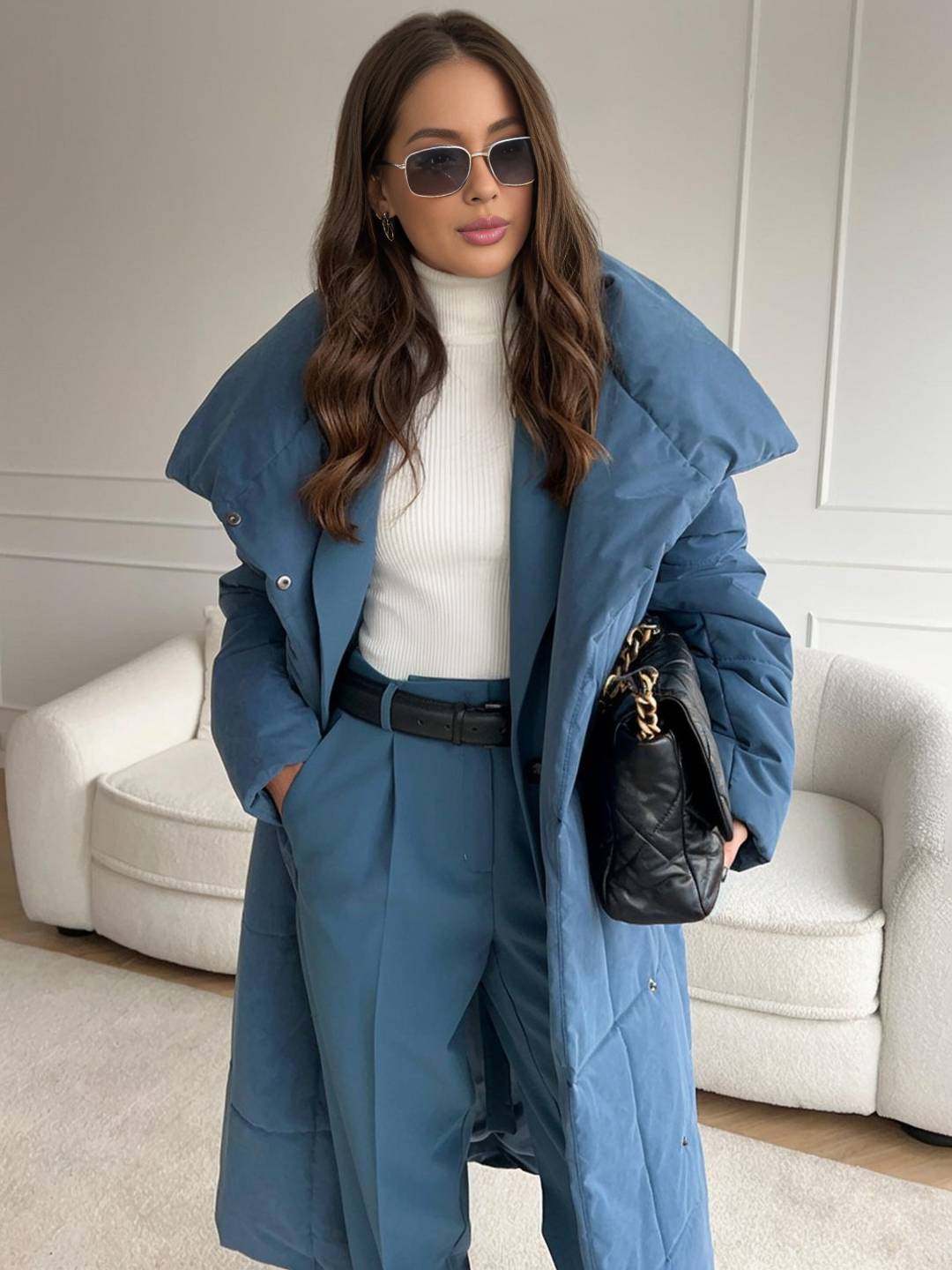 Cocolii doudoune longue femme hiver ceinturée manteau matelassé chaud col montant décontracté veste puffer élégante