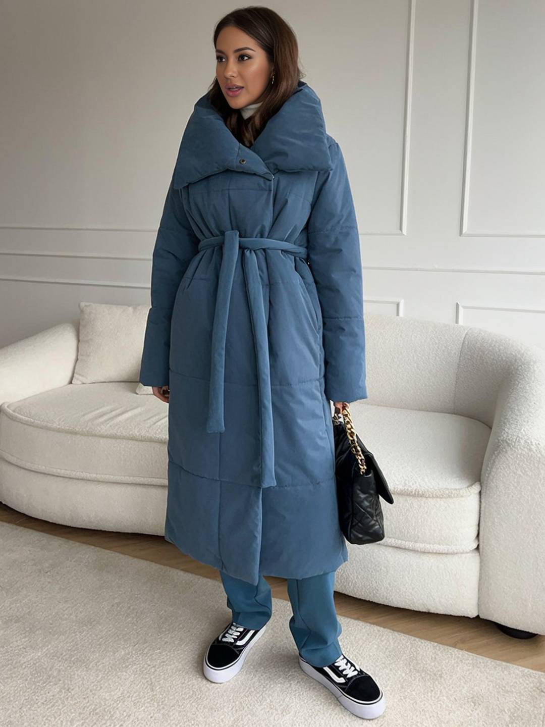 Cocolii doudoune longue femme hiver ceinturée manteau matelassé chaud col montant décontracté veste puffer élégante