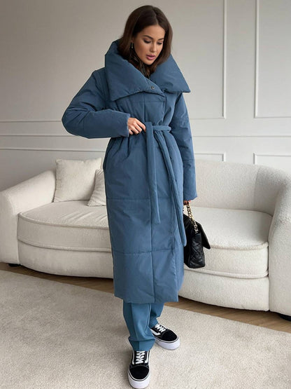 Cocolii doudoune longue femme hiver ceinturée manteau matelassé chaud col montant décontracté veste puffer élégante