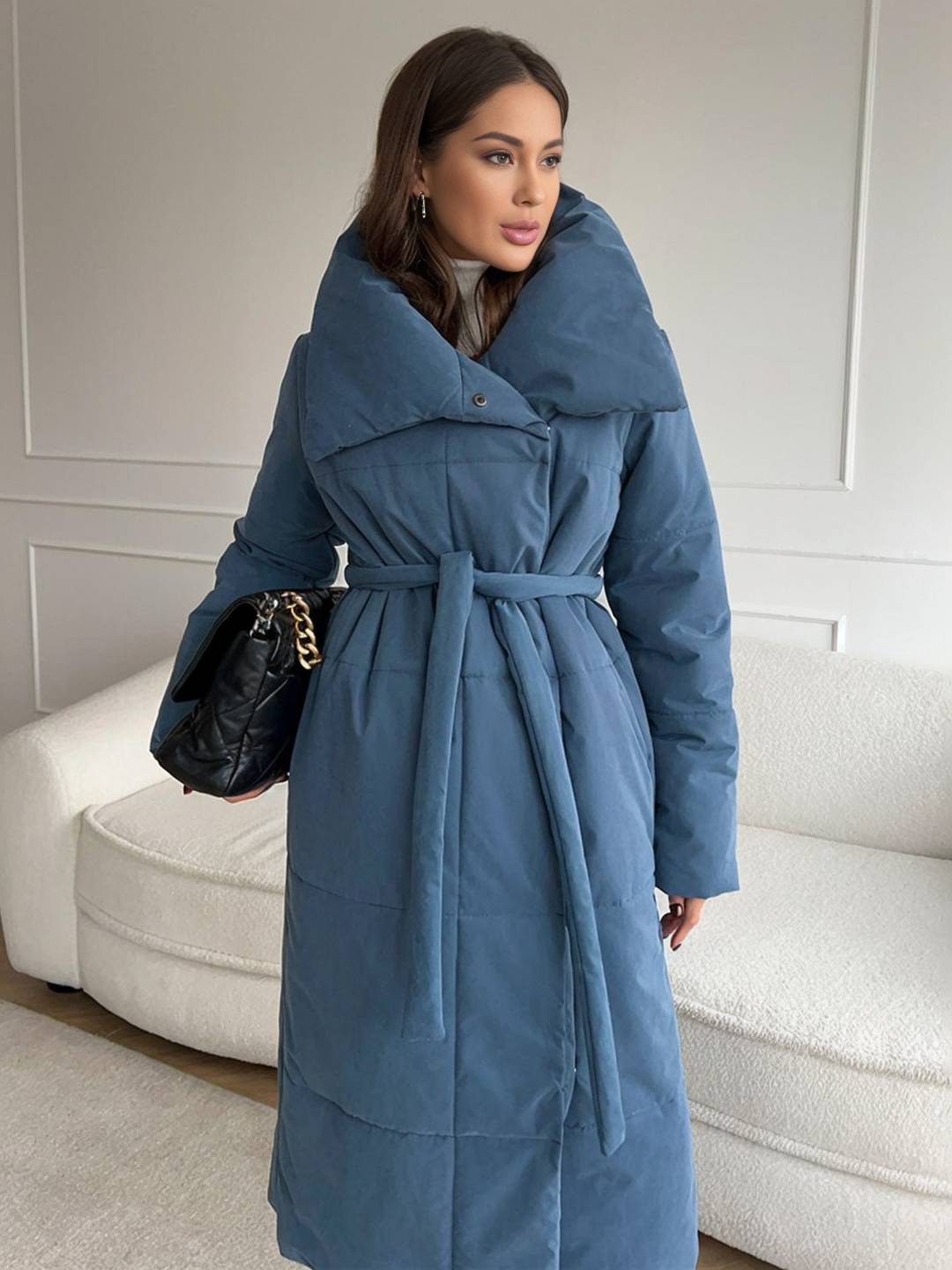 Cocolii doudoune longue femme hiver ceinturée manteau matelassé chaud col montant décontracté veste puffer élégante