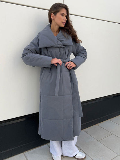 Cocolii doudoune longue femme hiver ceinturée manteau matelassé chaud col montant décontracté veste puffer élégante