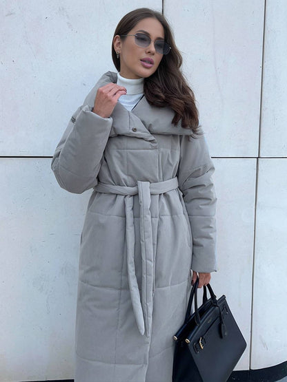 Cocolii doudoune longue femme hiver ceinturée manteau matelassé chaud col montant décontracté veste puffer élégante
