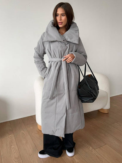Cocolii doudoune longue femme hiver ceinturée manteau matelassé chaud col montant décontracté veste puffer élégante