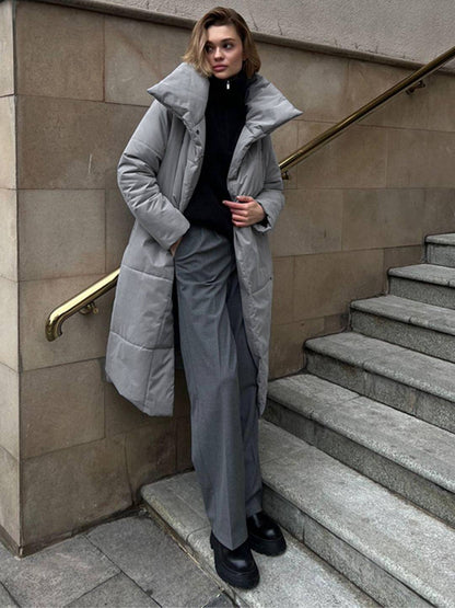Cocolii doudoune longue femme hiver ceinturée manteau matelassé chaud col montant décontracté veste puffer élégante