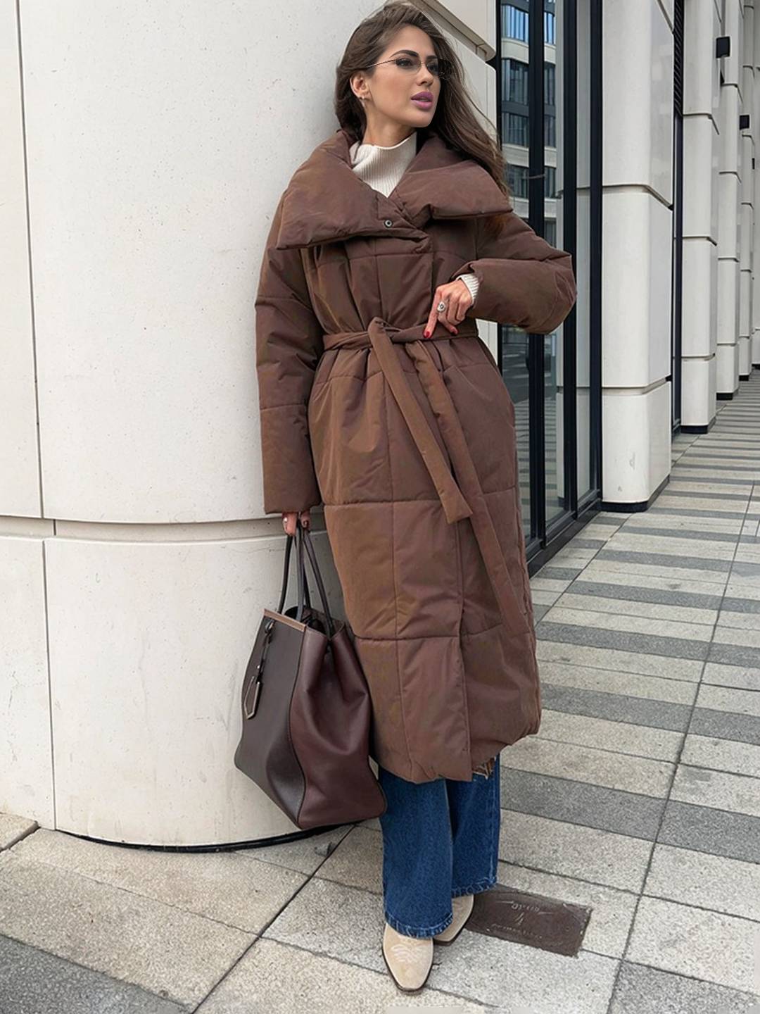 Cocolii doudoune longue femme hiver ceinturée manteau matelassé chaud col montant décontracté veste puffer élégante