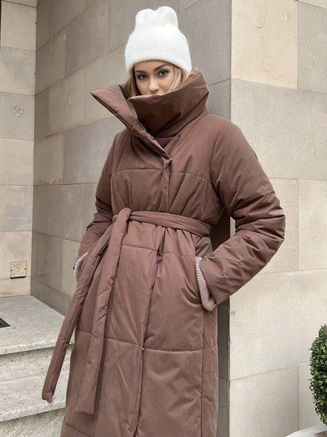 Cocolii doudoune longue femme hiver ceinturée manteau matelassé chaud col montant décontracté veste puffer élégante
