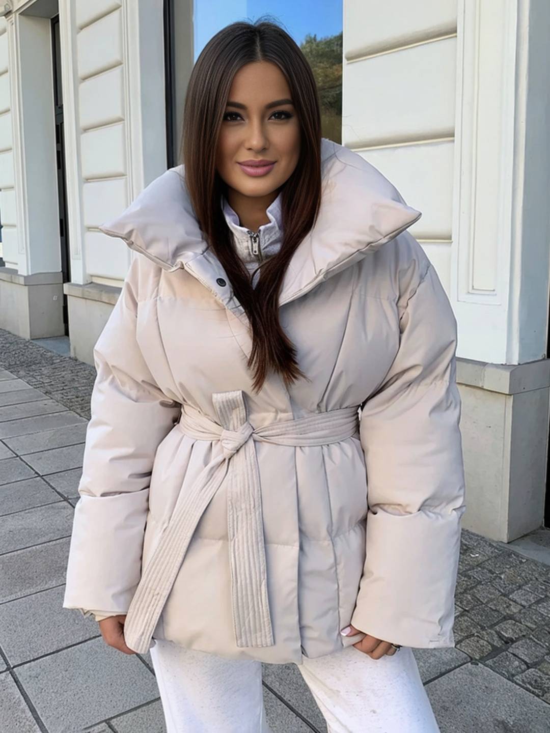 Cocolii mi-longue doudoune femme ceinturée en coton manteau d'hiver matelassé chaud à montant décontracté oversized veste