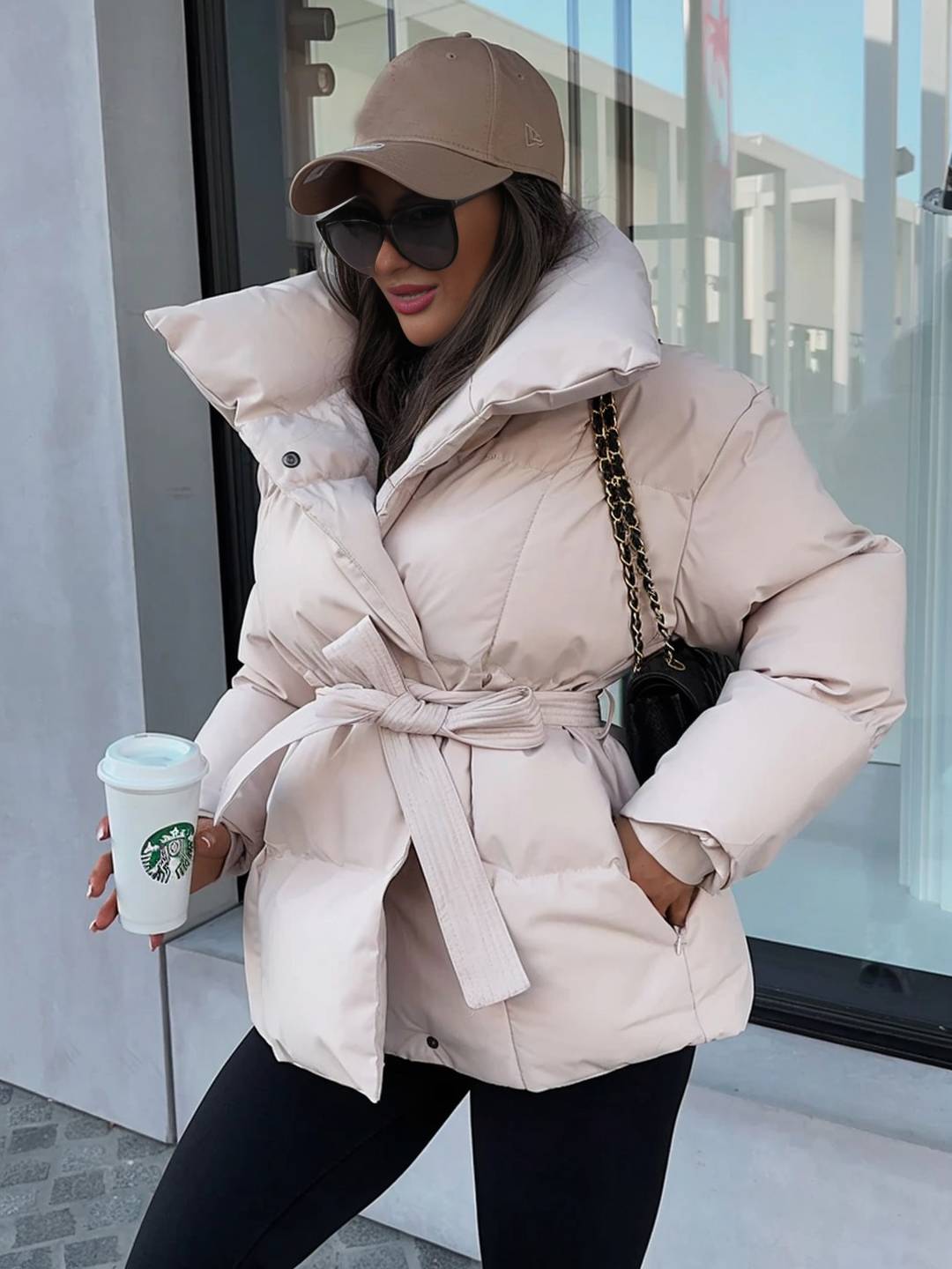 Cocolii mi-longue doudoune femme ceinturée en coton manteau d'hiver matelassé chaud à montant décontracté oversized veste