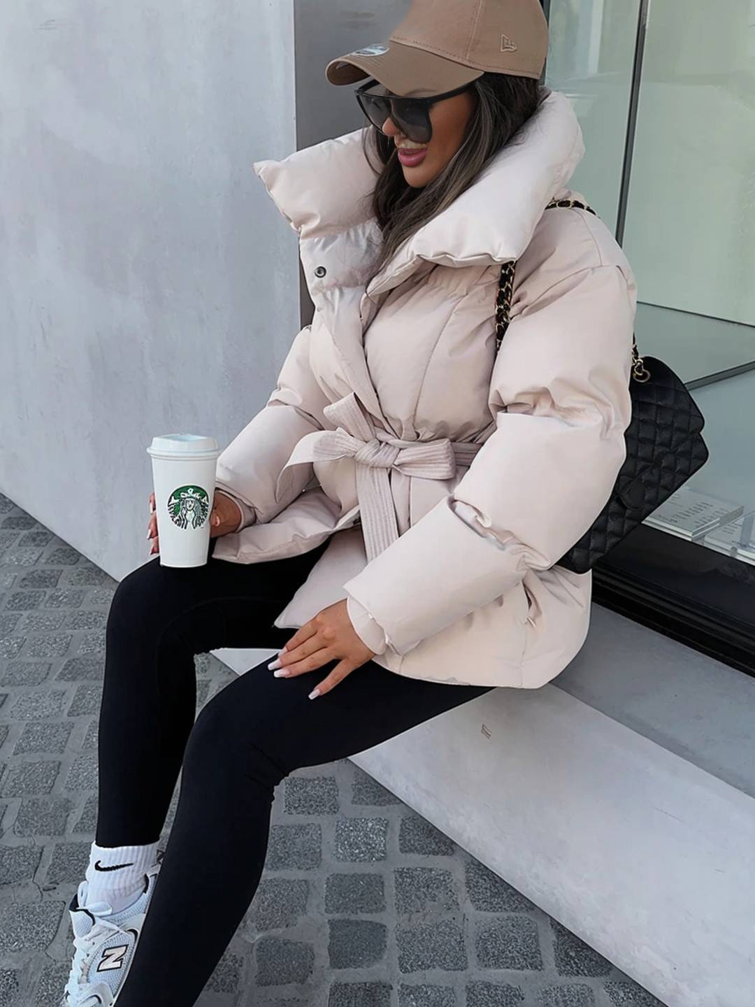 Cocolii mi-longue doudoune femme ceinturée en coton manteau d'hiver matelassé chaud à montant décontracté oversized veste