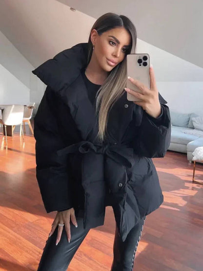 Cocolii mi-longue doudoune femme ceinturée en coton manteau d'hiver matelassé chaud à montant décontracté oversized veste