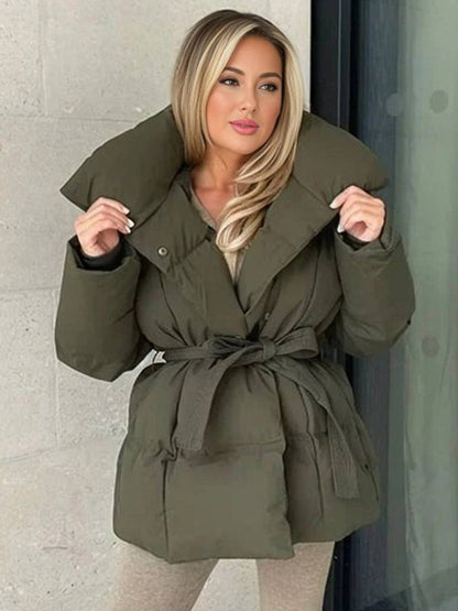 Cocolii mi-longue doudoune femme ceinturée en coton manteau d'hiver matelassé chaud à montant décontracté oversized veste