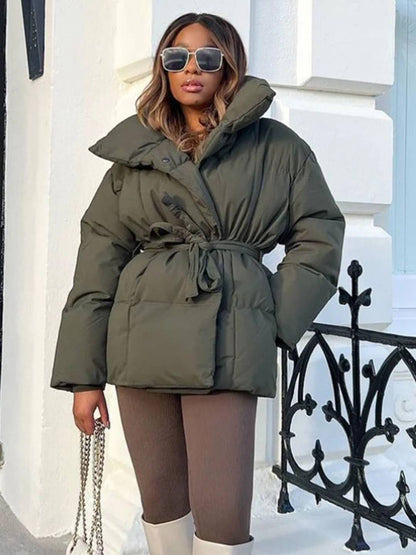 Cocolii mi-longue doudoune femme ceinturée en coton manteau d'hiver matelassé chaud à montant décontracté oversized veste