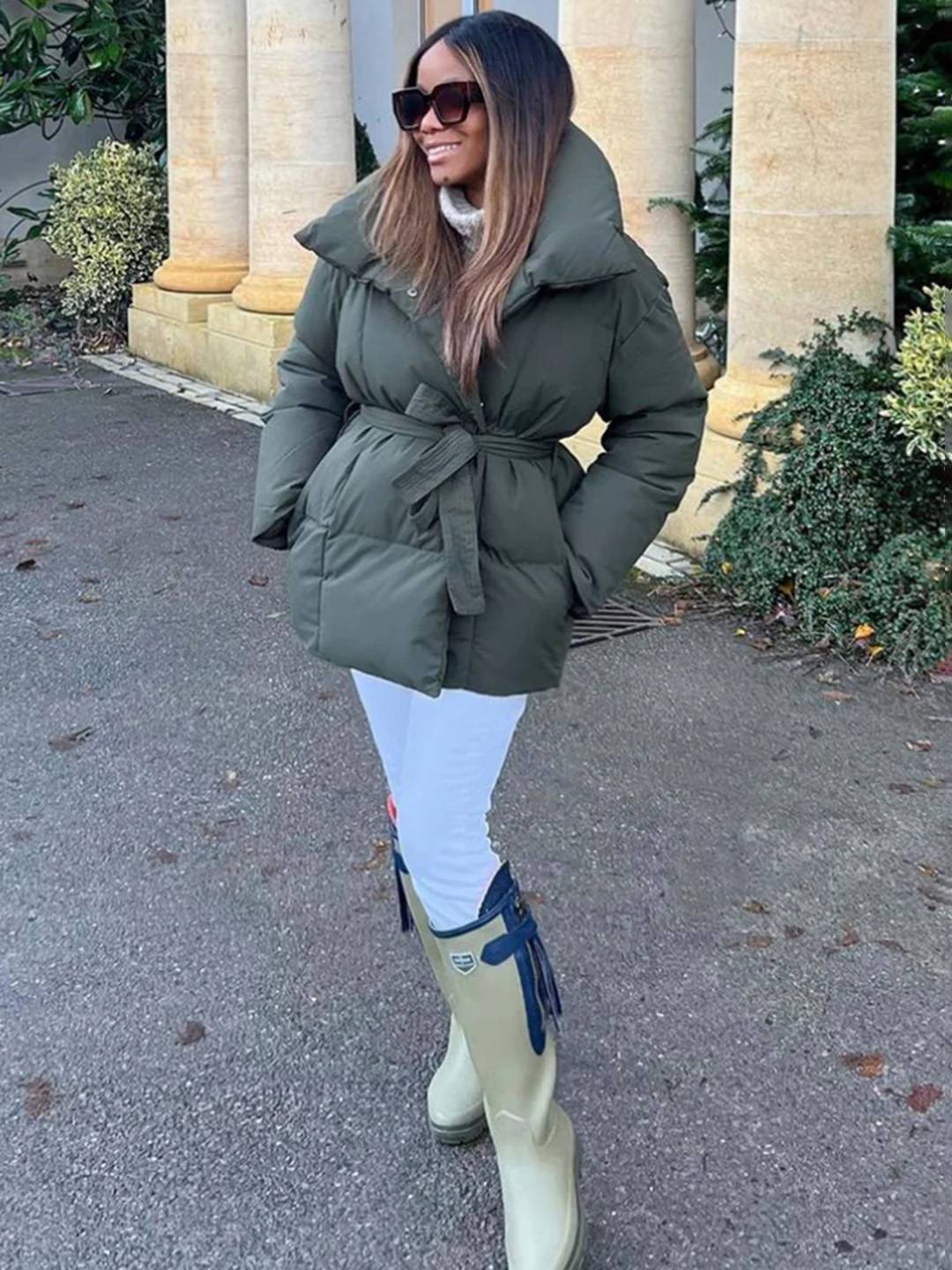 Cocolii mi-longue doudoune femme ceinturée en coton manteau d'hiver matelassé chaud à montant décontracté oversized veste