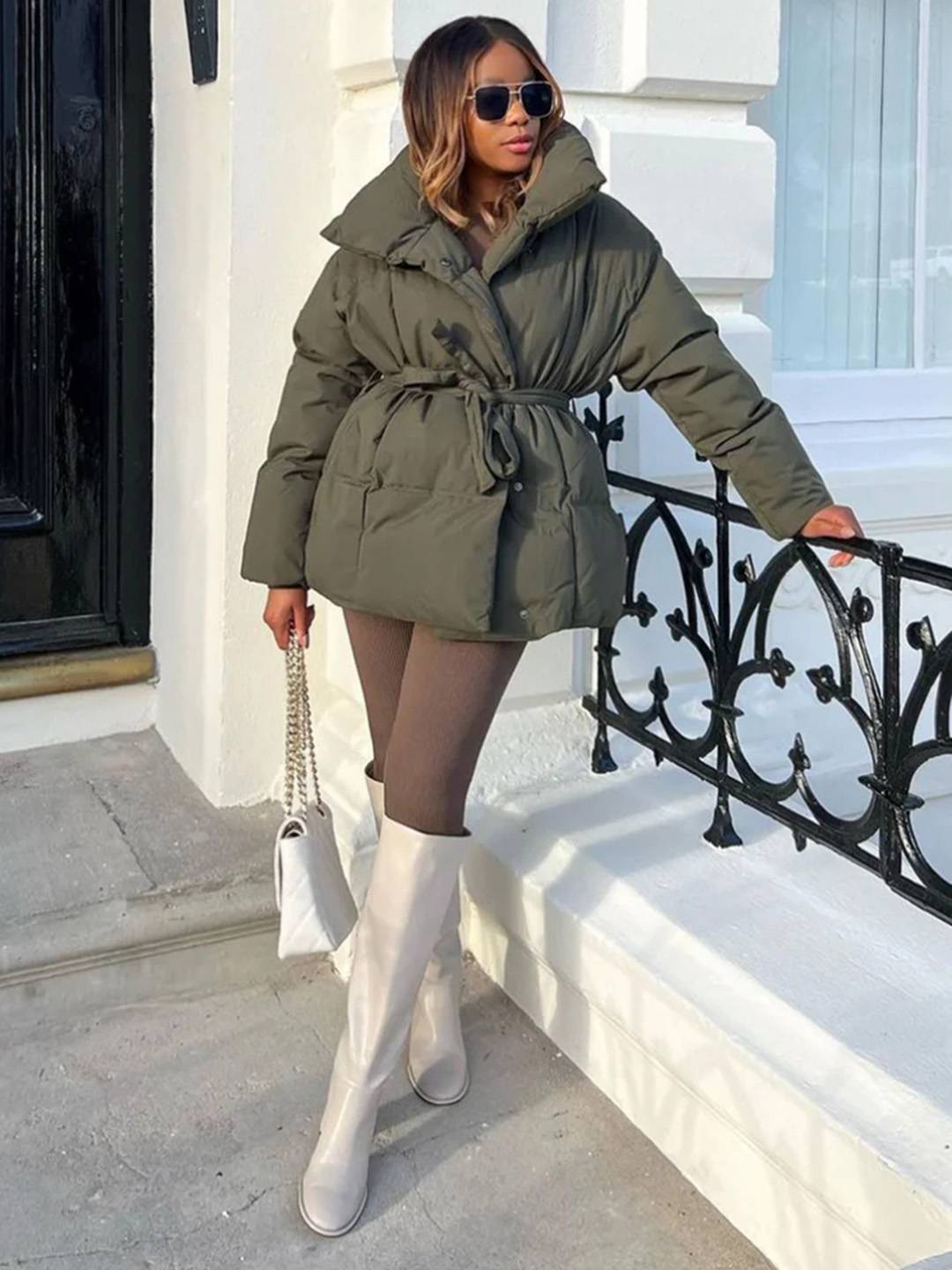 Cocolii mi-longue doudoune femme ceinturée en coton manteau d'hiver matelassé chaud à montant décontracté oversized veste