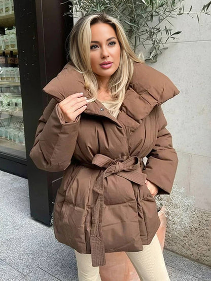 Cocolii mi-longue doudoune femme ceinturée en coton manteau d'hiver matelassé chaud à montant décontracté oversized veste